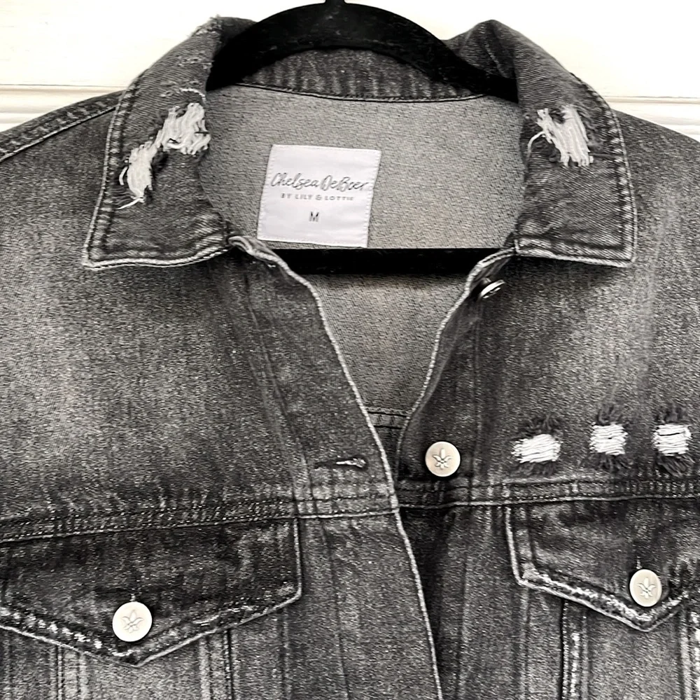 Chelsea DeBoer Black Penny Pearl Distressed Jacket with Pockets - Picture 5 of 9